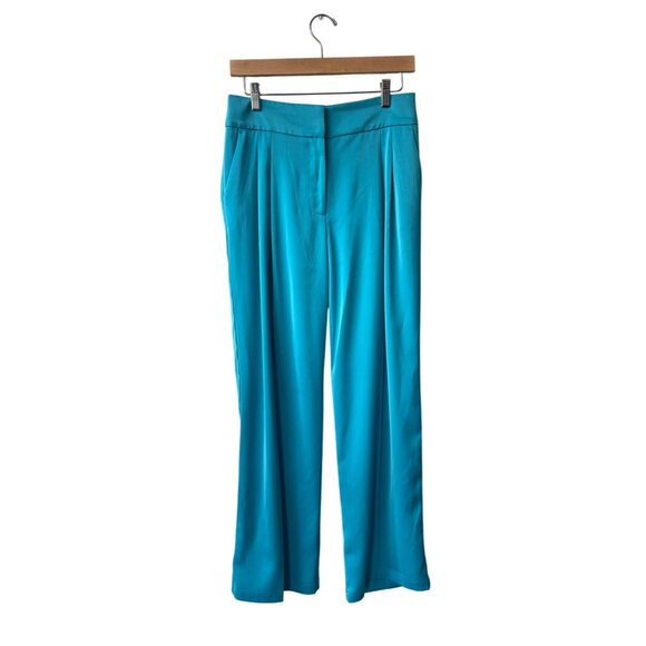 House Of Harlow Satin Wide Leg Pants Size 4 Turquoise Blue Revolve High Rise - Picture 2 of 6